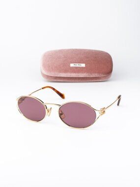 Miu Miu Women Sunglasses LOGO Gold Violet Oval MU52YS 5AK20Y NEW AUTHENTIC